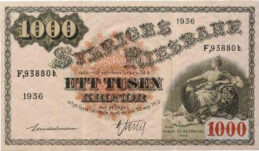 1000 Swedish Kronor banknote - Svea