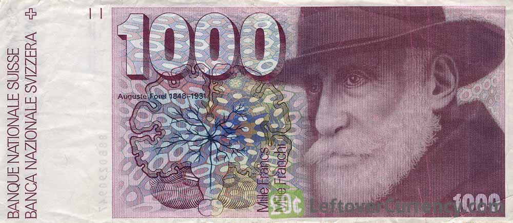1000 Swiss Francs banknote Auguste Forel 7th series obverse accepted for exchange