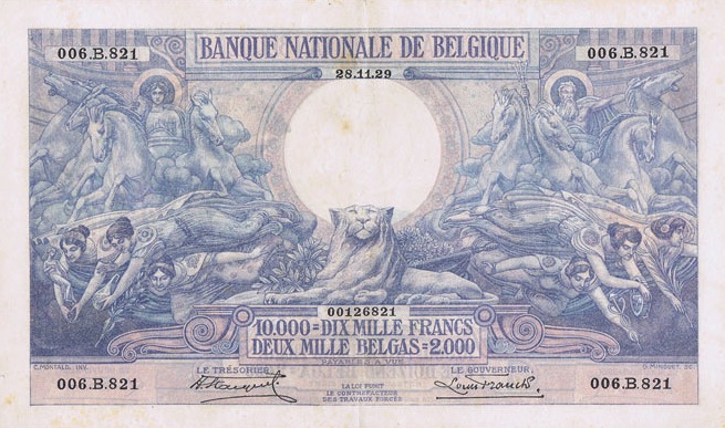 10000 Belgian Francs (2000 Belgas) banknote - type 1929
