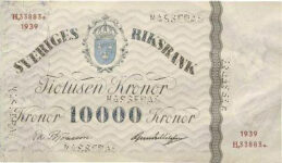 10000 Swedish Kronor banknote - 1939 issue