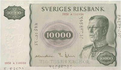 10000 Swedish Kronor banknote - King Gustaf VI