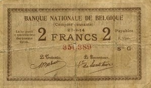 2 Belgian Francs banknote - Comptes courants