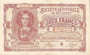 2 Belgian Francs banknote - Societe Generale