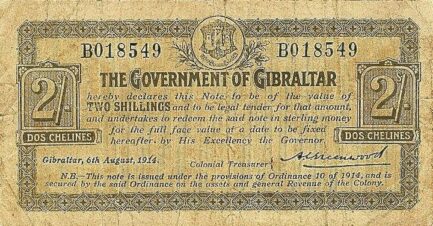 2 Shillings banknote Gibraltar - 1814 Emergency series B