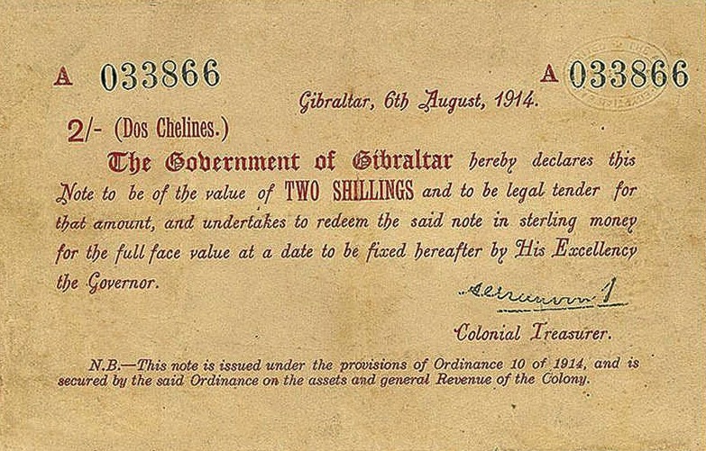 2 Shillings banknote Gibraltar - 1914 Emergency series A