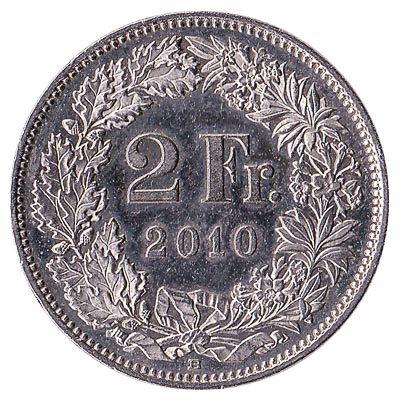 2 Swiss Francs coin obverse accepted for exchange