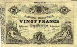 20 Belgian Francs banknote - type 1851 black