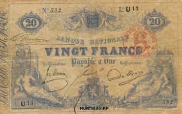 20 Belgian Francs banknote - type 1851 blue