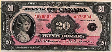 20 Canadian Dollars banknote - Princess Elizabeth series 1935