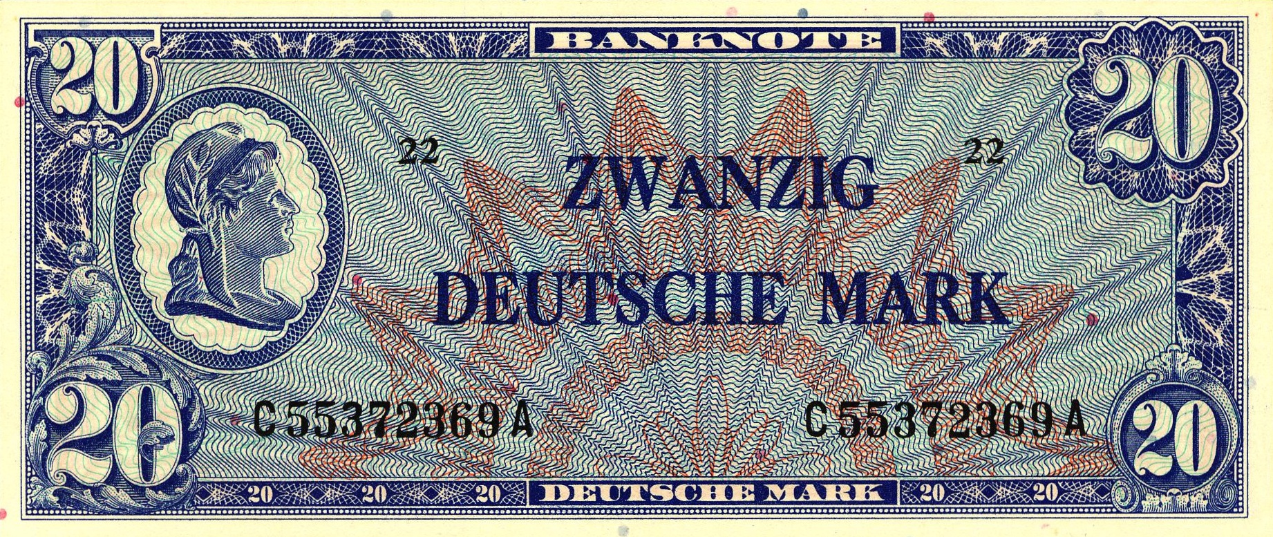 20 Deutsche Marks banknote type Liberty - Bank Deutcher Länder