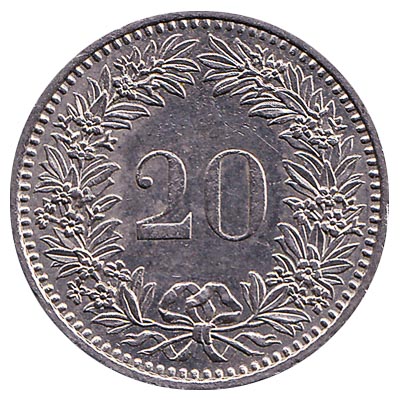 20 Rappen coin Switzerland obverse accepted for exchange