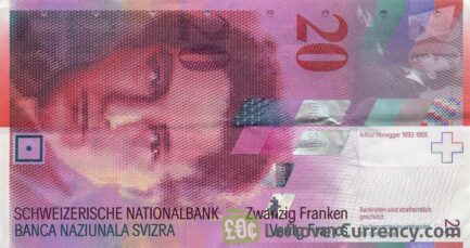 20 Swiss Francs banknote Arthur Honegger 8th series obverse accepted for exchange