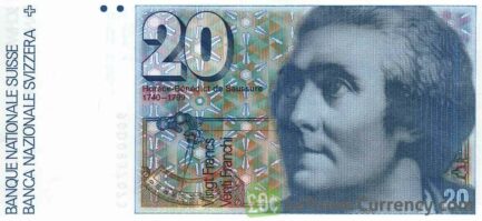 20 Swiss Francs banknote Horace Benedict de Saussure 7th series obverse accepted for exchange