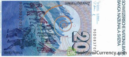 20 Swiss Francs banknote Horace Benedict de Saussure 7th series reverse accepted for exchange