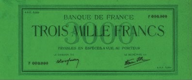 3000 French Francs banknote - Green uniface 1938