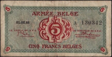 5 Belgian Francs banknote - Armée Belge