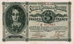 5 Belgian Francs banknote - Societe Generale