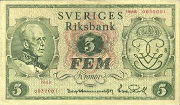 5 Swedish Kronor banknote - King Gustaf V 