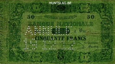 50 Belgian Francs banknote - type 1851 green paper