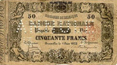 50 Belgian Francs banknote - type 1851