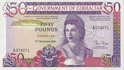 50 Gibraltar Pounds banknote - Rock of Gibraltar