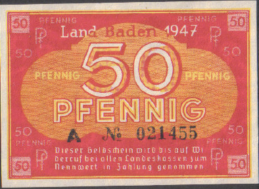 50 Pfennig banknote Germany - Land Baden 1947