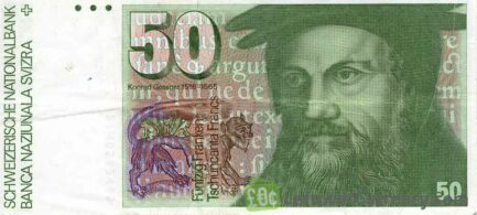 50 Swiss Francs banknote Konrad Gessner 7th series obverse accepted for exchange