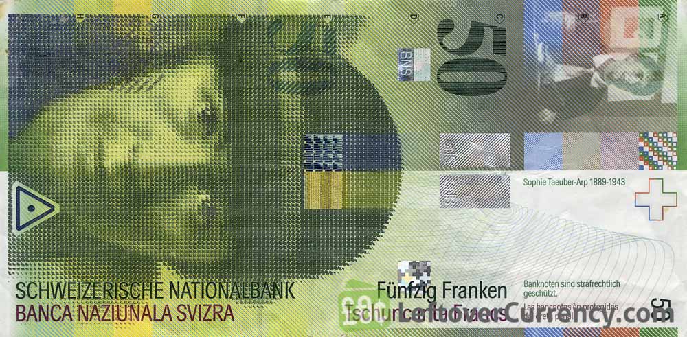 50 Swiss Francs banknote Sophie Taeuber Arp 8th series obverse accepted for exchange