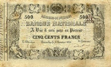 500 Belgian Francs banknote - type 1851