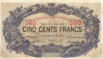 500 Belgian Francs banknote - type 1887 red font