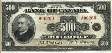500 Canadian Dollars banknote series 1935