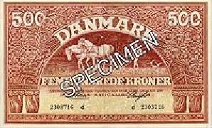 500 Danish Kroner banknote 1944-1946 issue 