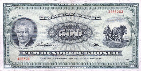 500 Danish Kroner banknote - Christian Ditlev Frederik Reventlow