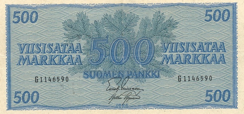 500 Finnish Markkaa banknote - 1945 conifer branch