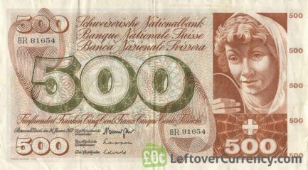 500 Swiss Francs banknote 5th series obverse accepted for exchange