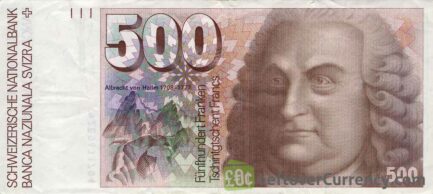 500 Swiss Francs banknote Albrecht von Haller 7th series obverse accepted for exchange