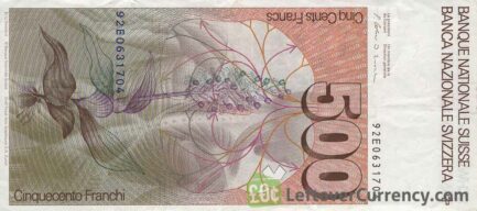 500 Swiss Francs banknote Albrecht von Haller 7th series reverse accepted for exchange