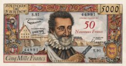 5000 French Francs (50 Nouveaux Francs) banknote - Henry IV
