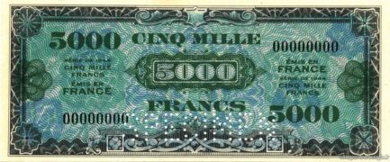 5000 French Francs banknote - Allied Military Currency (1944)