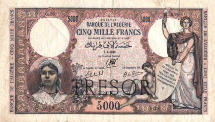 5000 French Francs banknote - Banque de l'Algerie