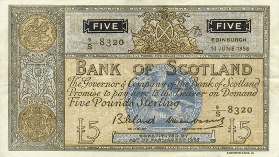 Bank of Scotland 5 Pounds banknote - 1961-1967 series