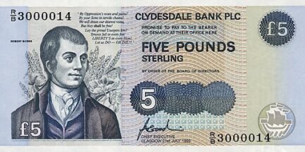 Clydesdale Bank 5 Pounds banknote - 1990-2002 series