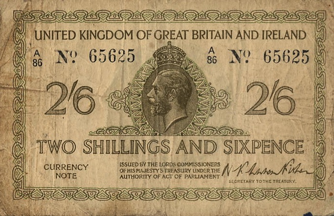 HM Treasury 2 Shillings and Sixpence banknote - King George V