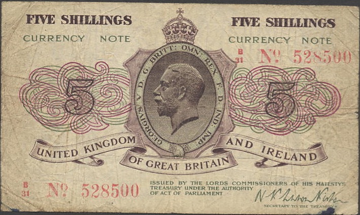 HM Treasury 5 Shillings banknote - King George V