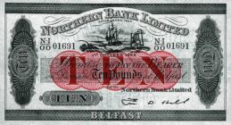 Northern Bank 10 Pounds banknote - series 1920-1968