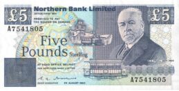 Northern Bank 5 Pounds banknote - series 1988-1990