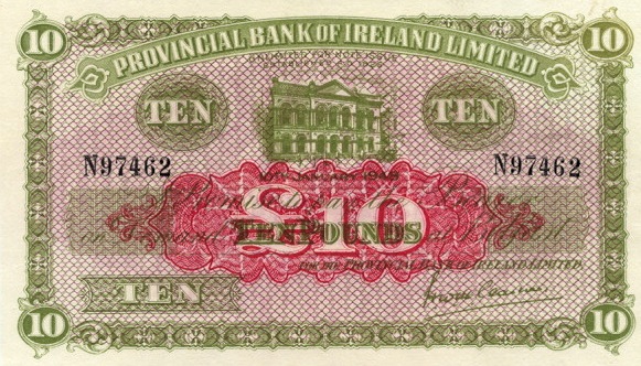 Provincial Bank of Ireland Limited 10 Pounds banknote - Britannia and Hibernia