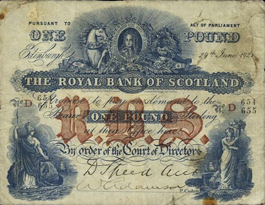 The Royal Bank of Scotland 1 Pound banknote - 1888-1926 series