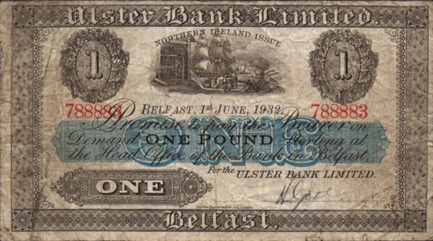Ulster Bank Limited 1 Pound banknote - series 1926-1956