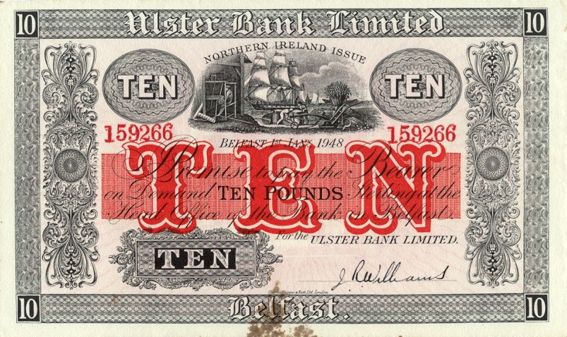 Ulster Bank Limited 10 Pounds banknote - series 1929-1948